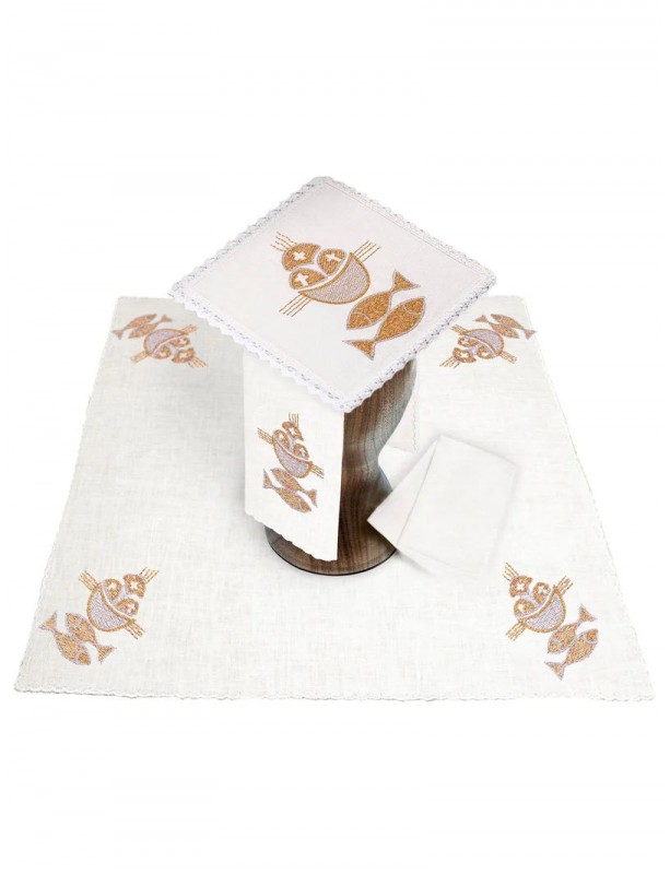 Chalice linen set, linen, fish embroidery (124H)
