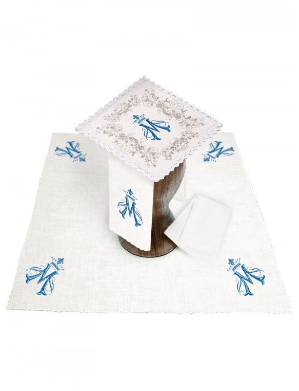 Chalice linen set, linen, Marian embroidery (128H)