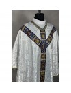 Semi-Gothic chasuble + stole, burse, maniple, chalice veil - jacquard fabric (16K)