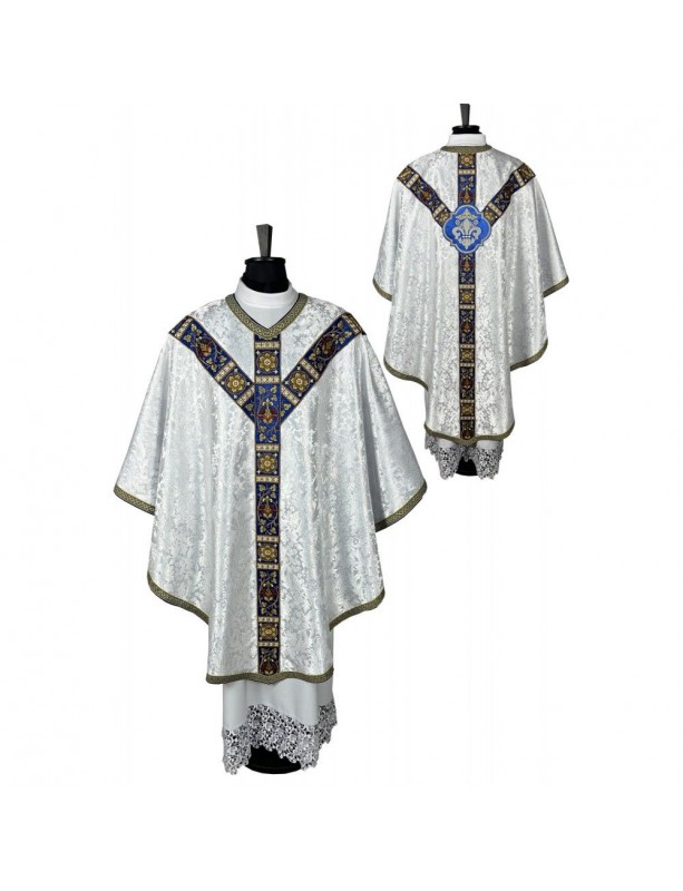 Semi-Gothic chasuble + stole, burse, maniple, chalice veil - jacquard fabric (16K)