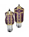 Roman purple chasuble + stole, maniple, burse and chalice veil (22K)