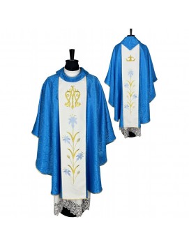 Marian chasuble, blue, jacquard fabric (24K)