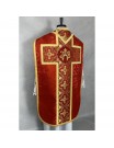 Red Roman chasuble + stole, maniple, burse, and chalice veil (32K)