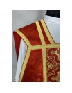 Red Roman chasuble + stole, maniple, burse, and chalice veil (32K)