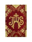 Red Roman chasuble + stole, maniple, burse, and chalice veil (32K)