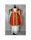 Red Roman chasuble + stole, maniple, burse, and chalice veil (32K)