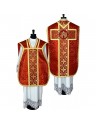 Red Roman chasuble + stole, maniple, burse, and chalice veil (32K)