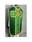 Roman green chasuble + stole, maniple, burse and chalice veil (33K)