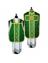 Roman green chasuble + stole, maniple, burse and chalice veil (33K)