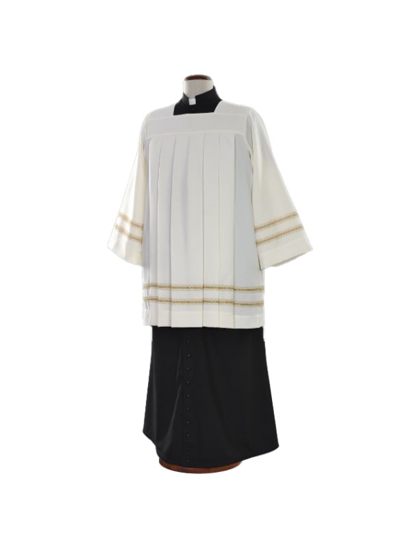 Priest surplice, ecru, machine-made, gold hem (15)