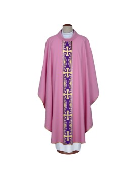 Pink chasuble with woven stripes (A1)