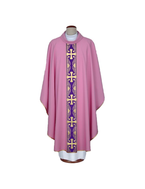 Pink chasuble with woven stripes (A1)
