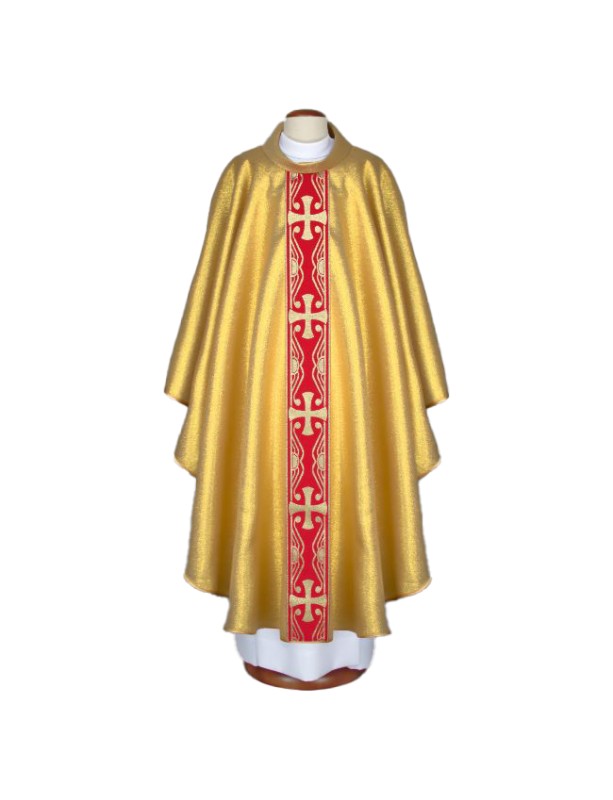 Gold chasuble with red woven stripes (A2)