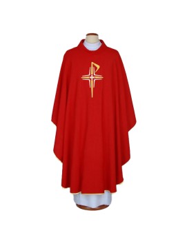 Embroidered chasuble, red with cross motif (A4)