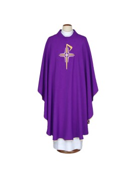 Embroidered chasuble, purple with cross motif (A6)