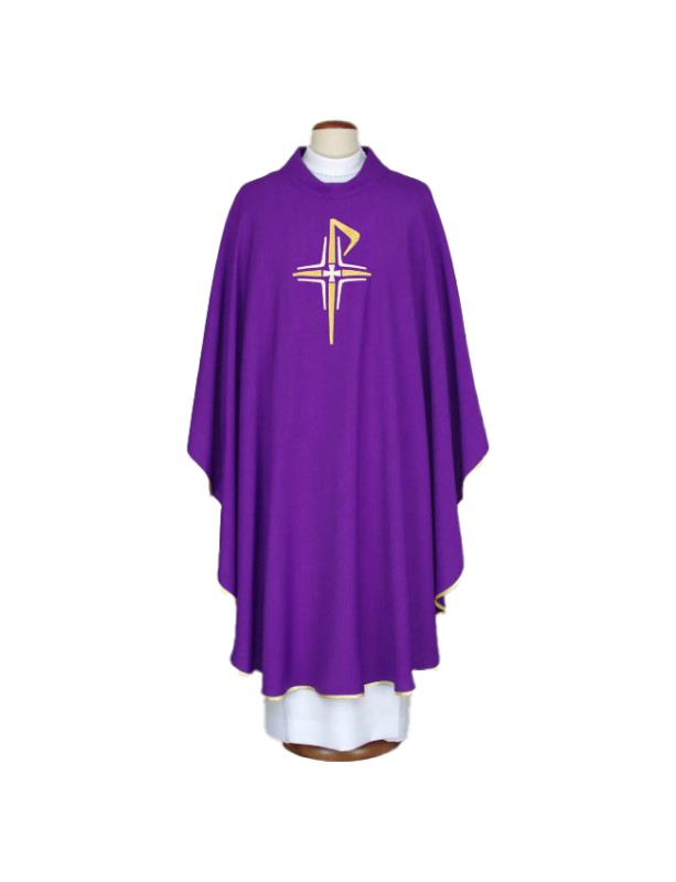 Embroidered chasuble, purple with cross motif (A6)