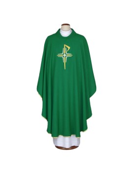 Embroidered chasuble, green with cross motif (A7)