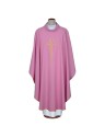 Pink embroidered chasuble with cross motif (A12)