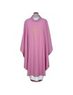 Pink embroidered chasuble with cross motif (A12)