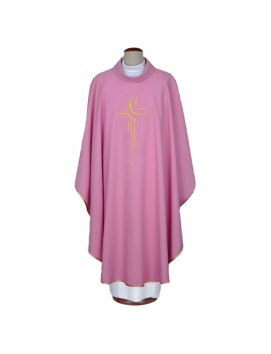 Pink embroidered chasuble with cross motif (A12)