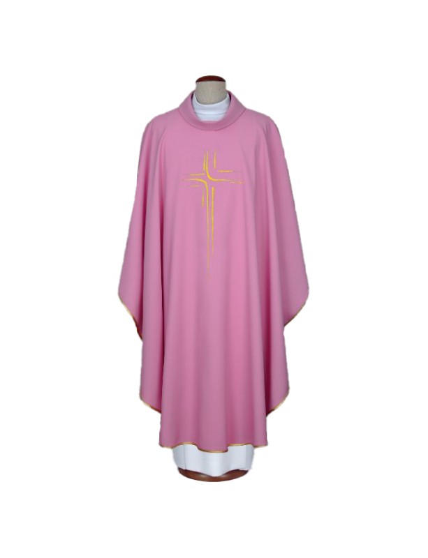 Pink embroidered chasuble with cross motif (A12)