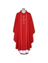 Red embroidered chasuble with Alpha and Omega (A13)