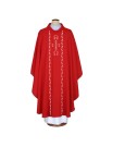 Red embroidered chasuble with Alpha and Omega (A13)