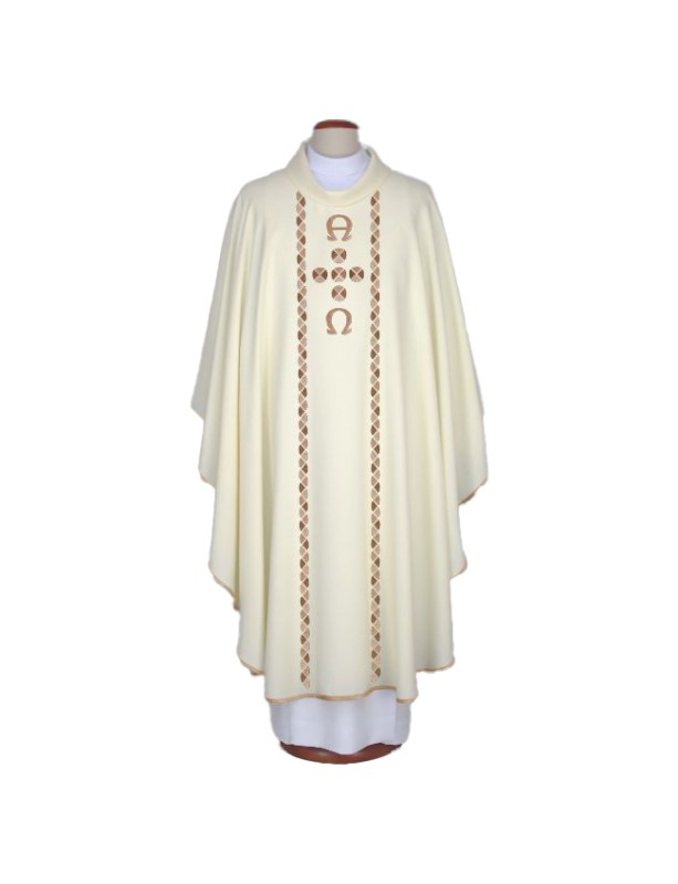 Ecru embroidered chasuble Alfa and Omega (A14)