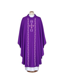 Purple embroidered chasuble Alfa and Omega (A15)