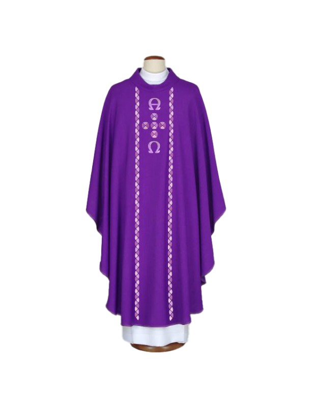 Purple embroidered chasuble Alfa and Omega (A15)