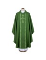 Green embroidered chasuble with Alpha and Omega (A16)
