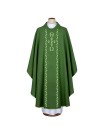 Green embroidered chasuble with Alpha and Omega (A16)