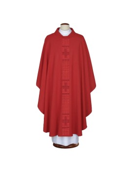 Red embroidered chasuble with cross motif (A17)