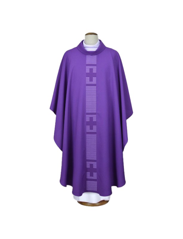 Purple embroidered chasuble with cross motif (A19)