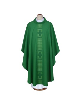 Green embroidered chasuble with cross motif (A20)