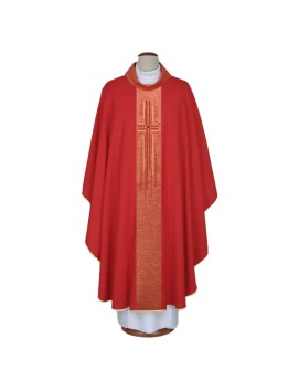 Red embroidered chasuble with cross motif (A21)