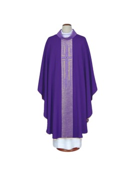 Purple embroidered chasuble with cross motif (A22)