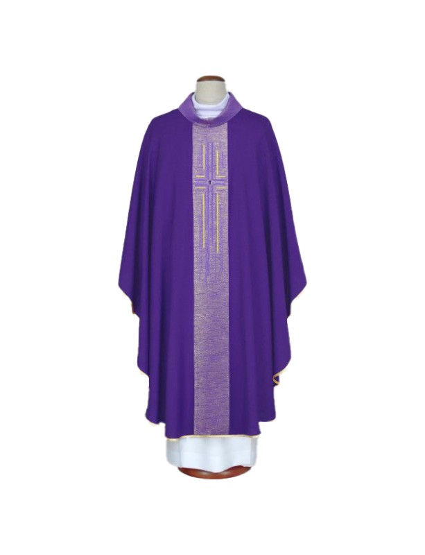 Purple embroidered chasuble with cross motif (A22)