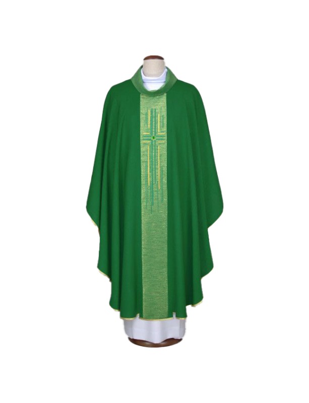 Green embroidered chasuble with cross motif (A23)