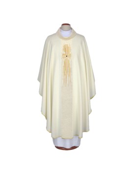 Ecru embroidered chasuble with cross motif (A24)