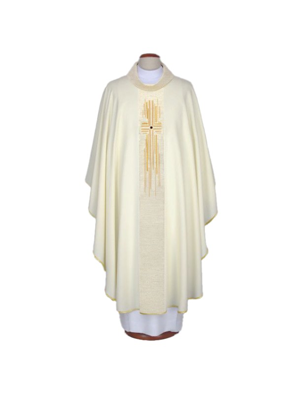 Ecru embroidered chasuble with cross motif (A24)