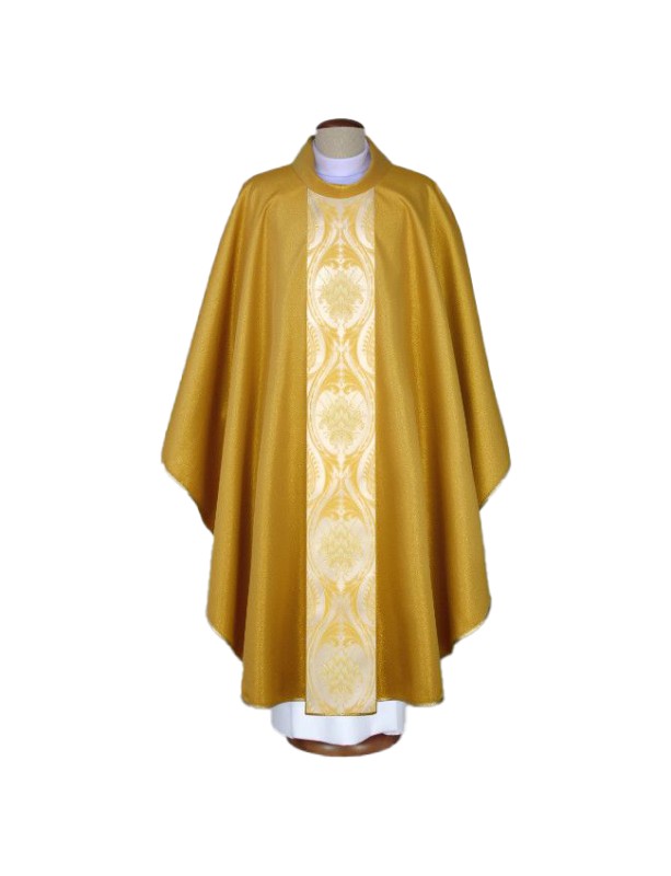 Chasuble with woven belt, brocade fabric - old gold (A32)