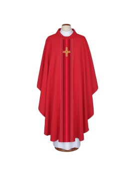 Red embroidered chasuble with cross motif (A33)