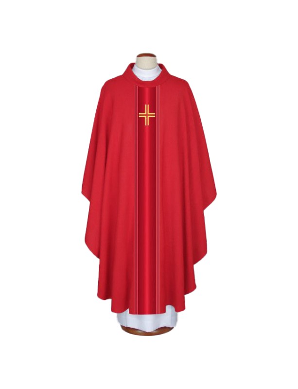 Red embroidered chasuble with cross motif (A33)