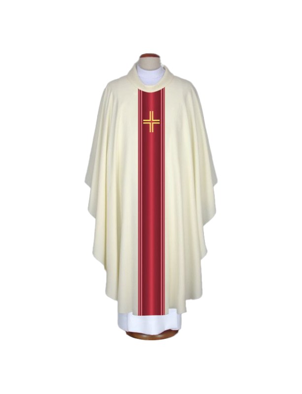 Ecru embroidered chasuble with cross motif (A34)
