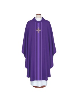 Purple embroidered chasuble with cross motif (A35)
