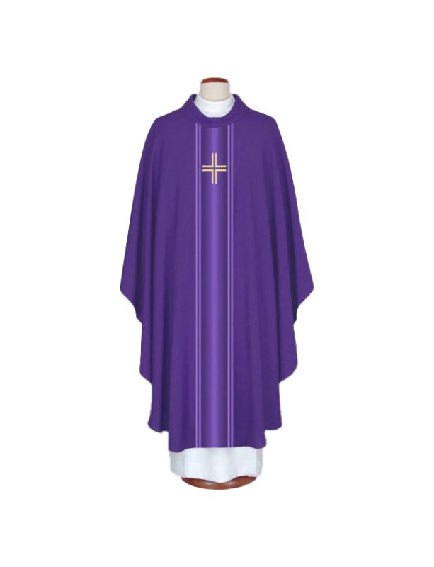 Purple embroidered chasuble with cross motif (A35)
