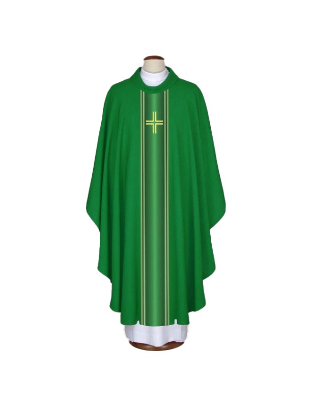 Green embroidered chasuble with cross motif (A36)