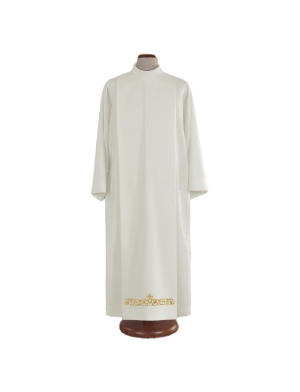Alb écru da sacerdote, decorato con ricamo - taglio romano (A48)
