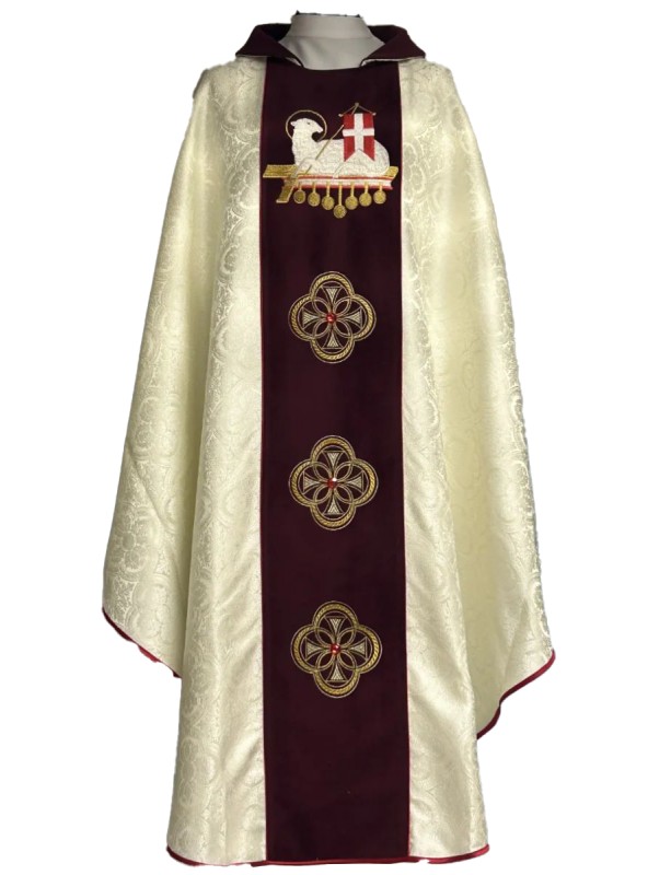 Embroidered chasuble with Lamb of God - rosette, velvet belt (T5)